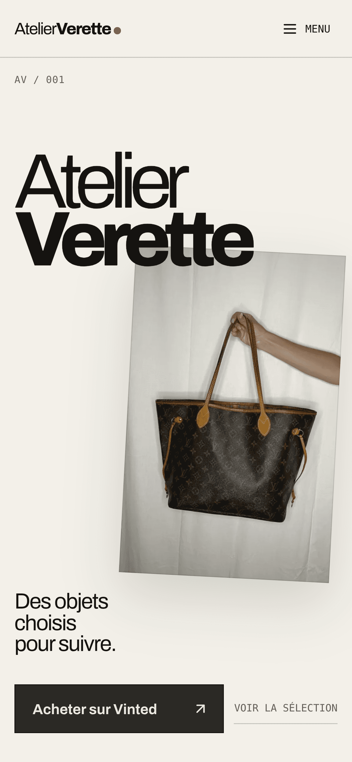 Homepage Atelier Verette sur mobile