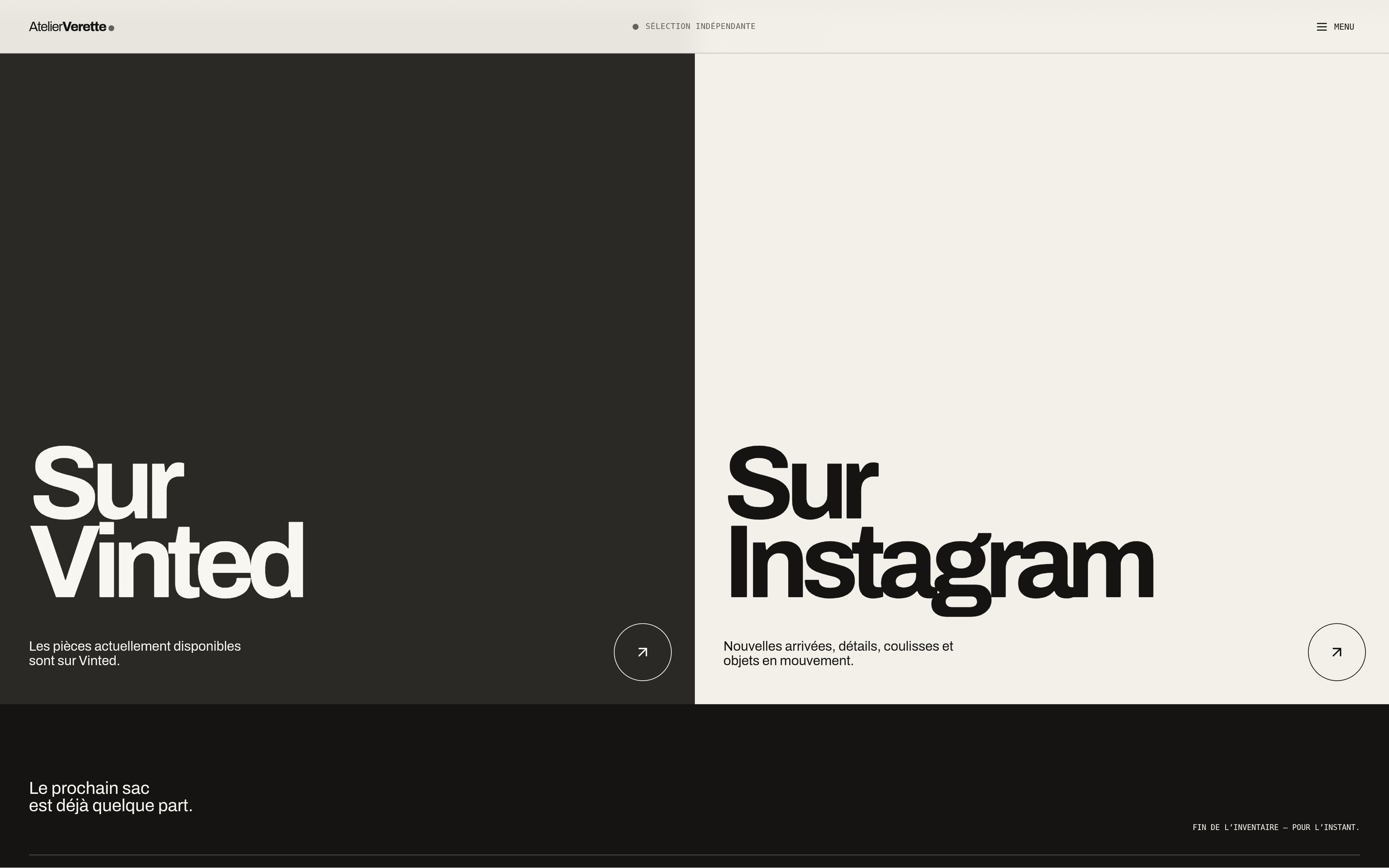 Page réelle Atelier Verette qui oriente la sélection vers Vinted et Instagram